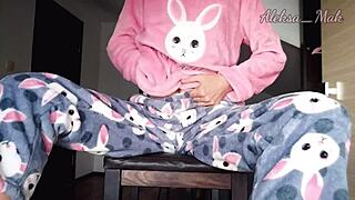 Horny Pajama-Clad Stepdaughter Teases Small Tits Pussy Masturbation