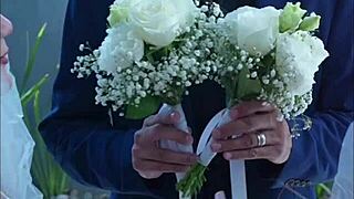 hot WEDDING DAY threesome as BIG ASS blonde bride and latina shake asses