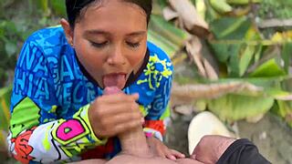 innocent colombian housewife flashes tits and gets fucked outdoors for chickens