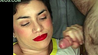 brunette smiles wide as he unloads cumshot on her face in close pov