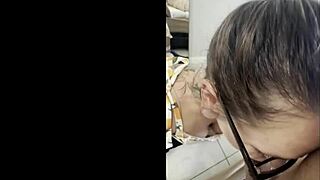 Sloppy deepthroat face fuck housewife by son's muscular friend