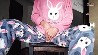 Horny Pajama-Clad Stepdaughter Teases Small Tits Pussy Masturbation