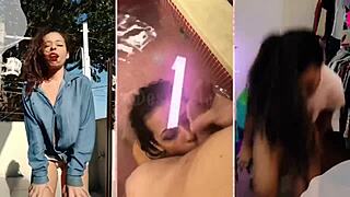 Skinny Big Ass Brunette Flashes Panties Stuck In Pussy Shaking