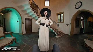 vr lady dimitrescu cosplay: busty brunette rides cock and masturbates wildly pt 1