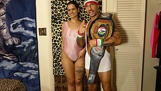pornstar champ wrestles new zealand women in erotic full nelson tit hold contest