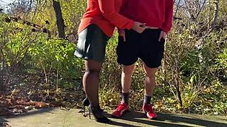 Heart races as mother-in-law grips my throbbing dick while peeing outdoors