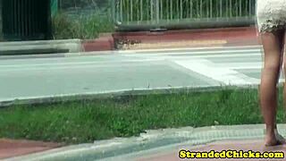 real tattooed hitchhiker blonde buffs cock for ride facial