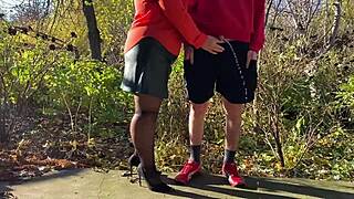 Heart races as mother-in-law grips my throbbing dick while peeing outdoors