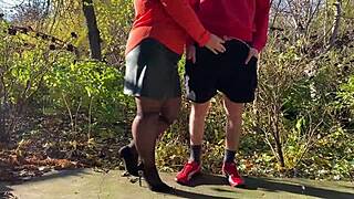 Heart races as mother-in-law grips my throbbing dick while peeing outdoors