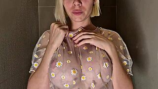 does her huge tits look better wet or dry in that see through shower top?