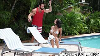 Oiled Ebony Stepdaughter Seduces Stepdad with Tight Tits and Blowjob