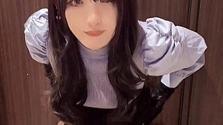 pretty curly-haired crossdresser masturbates quietly in solo japanese shemale fun