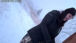 snowy outdoor milf mom sucks fucks cock nearly caught