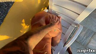 Two sexy tattooed blondes by pool get fucked hard by lucky young guy