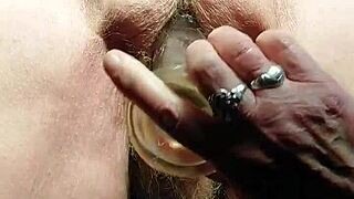 granny rams dildo deep in her hairy german beaver