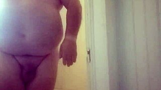 small 18+ cocked guy enjoys relaxing shower bathing time alone