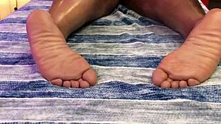 i massaged her sexy ebony ass and feet then spread wet chocolate pussy making her melt completely