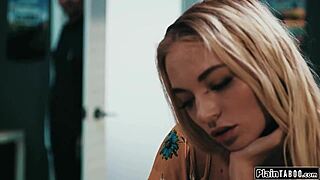 Creepy janitor licks teen's hairy pussy then fucks her hard!