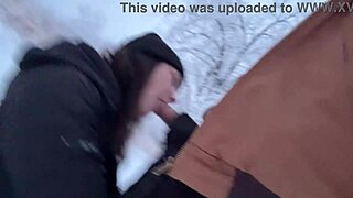snowy outdoor milf mom sucks fucks cock nearly caught
