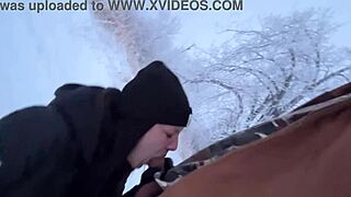 snowy outdoor milf mom sucks fucks cock nearly caught