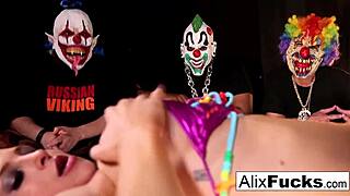 Crazy Blonde Clown Lesbians Rip Clothes For Strip Club Fuck