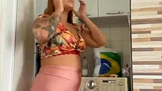 Wife flashes swollen pussy lips beside clueless husband outdoors