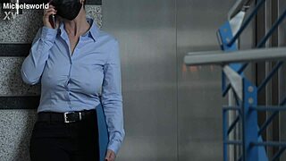 Slave wife flashes braless downblouse in public as submissive secretary.