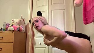 Skinny Teen Vibes Pussy Rides Dildo Butt Plug!