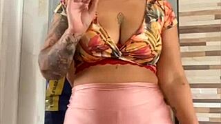Wife flashes swollen pussy lips beside clueless husband outdoors