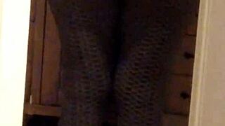 voyeur milf wife big ass shaking in tight leggings tease