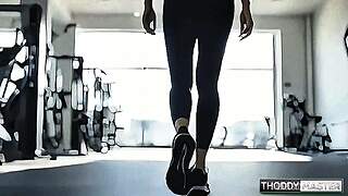 post workout ripping tight fitness slut's pussy wide open