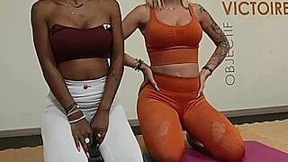 My friend and i seduced the sports coach in our steamy lesbian workout session together