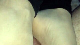 Girlfriend's Homemade Tan Stockings Footjob Tease