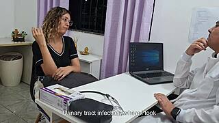 student flashes uniform at doctor for pov belly exam in hospital roleplay
