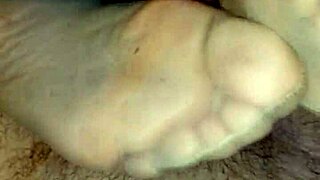 Girlfriend's Homemade Tan Stockings Footjob Tease