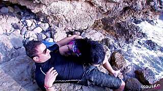 curly french penelope tiger begs stranger for public beach anal
