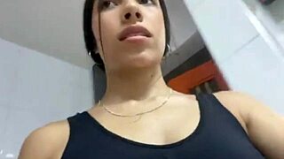 aren't you dying to watch this risky latina finger her wet pussy in gym shower?