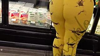 see my thong peeking through yellow leggings sexy latina?