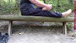 dirty german nylon feet and shoes lifted outdoor in forest voyeur tease!