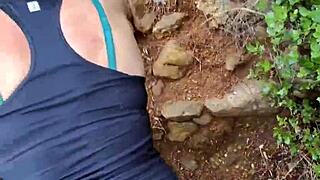couple sneaks forest kiss flashes ass bends for outdoor doggystyle pov
