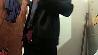 Skinny Solo Girl Jerks Monster Cock in Bathroom