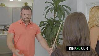 Hey bratty teen Freya Von Doom get fucked hard in threesome by stepdad and stepmom Vivianne Desilva