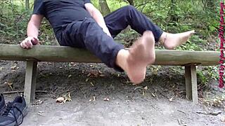 dirty german nylon feet and shoes lifted outdoor in forest voyeur tease!