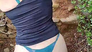 couple sneaks forest kiss flashes ass bends for outdoor doggystyle pov