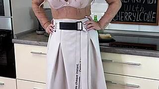 CherryLColle Serves Breakfast in Lingerie Heels Stockings Glasses