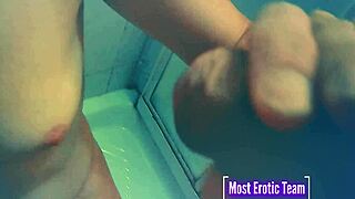 She craves pissing on her tits while sucking cock in the shower full vid