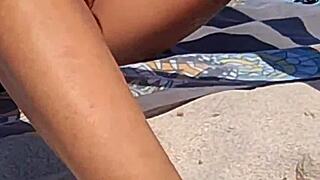 so hot at beach i strip bikini and flash tight pussy 😈🏖️