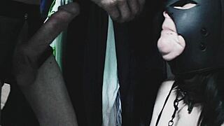 Whipping My Slut Bitch Gagging on Monster Cock