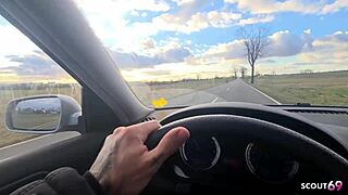 german teen bitch picked up for car fuck and cum swallow