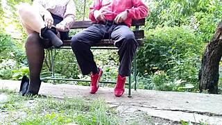 Mother-in-law goes wild for cum on nylons